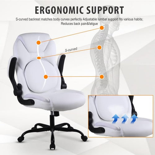 KASORIX Ergonomic Office Chair, Adjustable Swivel Chair with PU Leather, High-Back Lumbar Support, Flip-Up Armrests for Home, Office