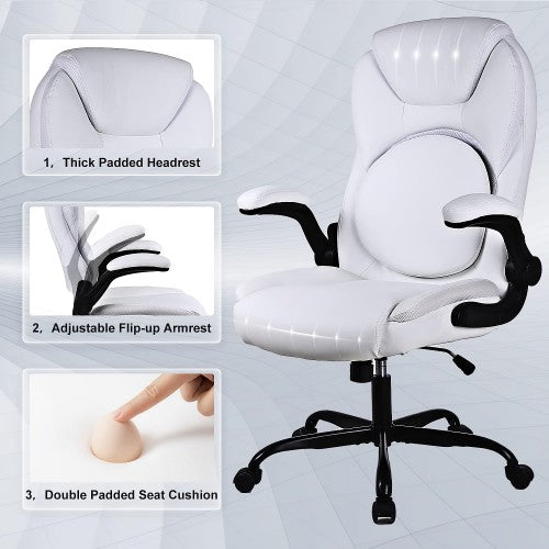 KASORIX Ergonomic Office Chair, Adjustable Swivel Chair with PU Leather, High-Back Lumbar Support, Flip-Up Armrests for Home, Office