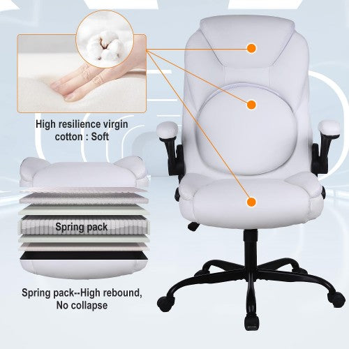KASORIX Ergonomic Office Chair, Adjustable Swivel Chair with PU Leather, High-Back Lumbar Support, Flip-Up Armrests for Home, Office