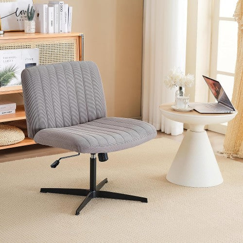 Criss Cross Office Chair, Wide Armless Swivel Chair with Adjustable Height, Velvet Fabric, No Wheels for Home, Office (Grey)