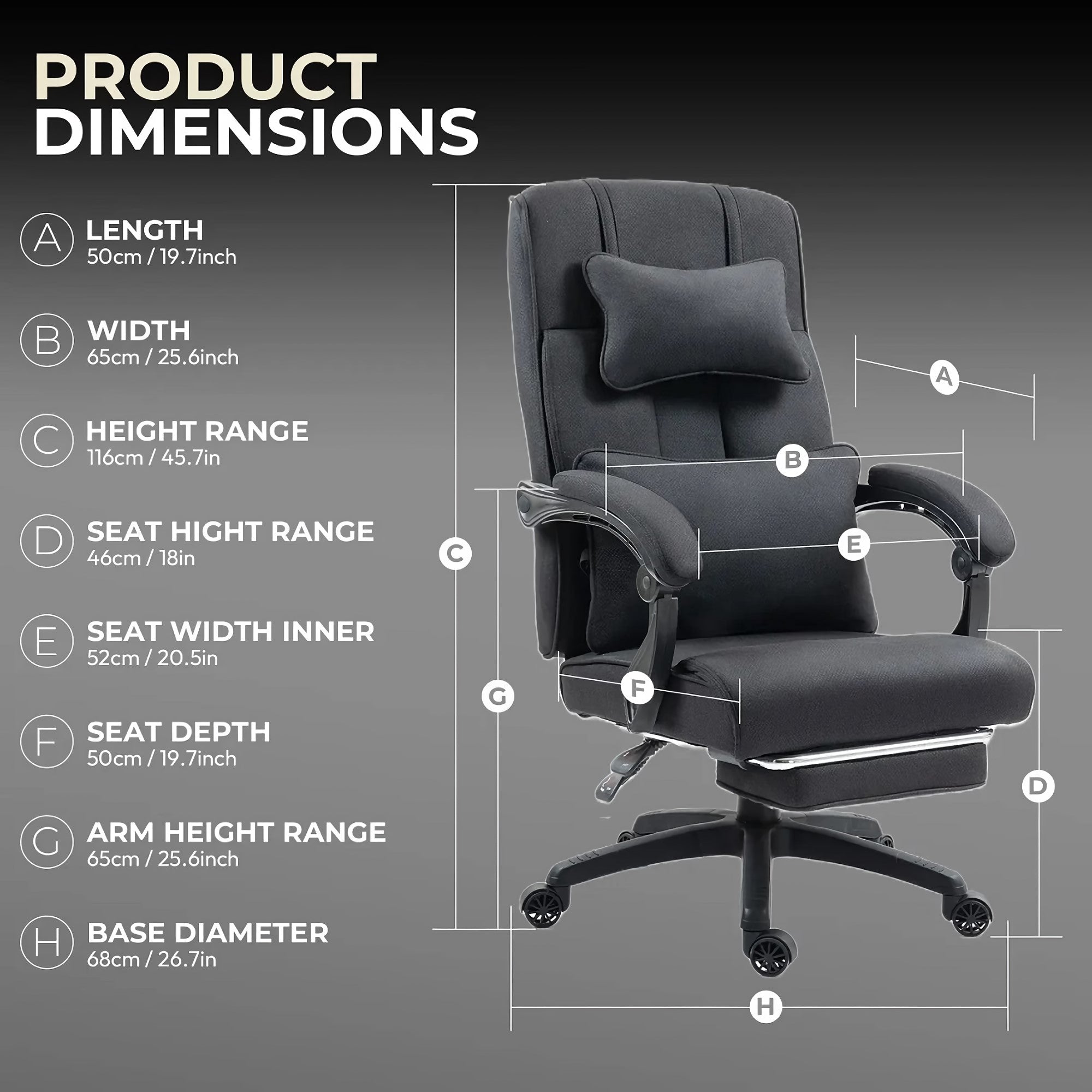 DOWINX Fabric Office Chair, Ergonomic Gaming Computer Chair with Footrest, Lumbar Support, Swivel Wheels for Home, Office - LS-6653F