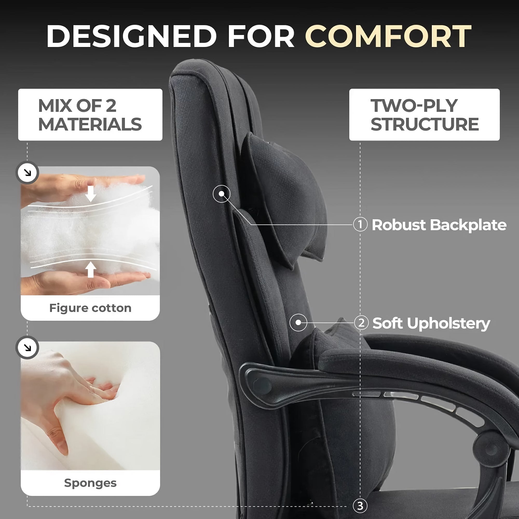 DOWINX Fabric Office Chair, Ergonomic Gaming Computer Chair with Footrest, Lumbar Support, Swivel Wheels for Home, Office - LS-6653F