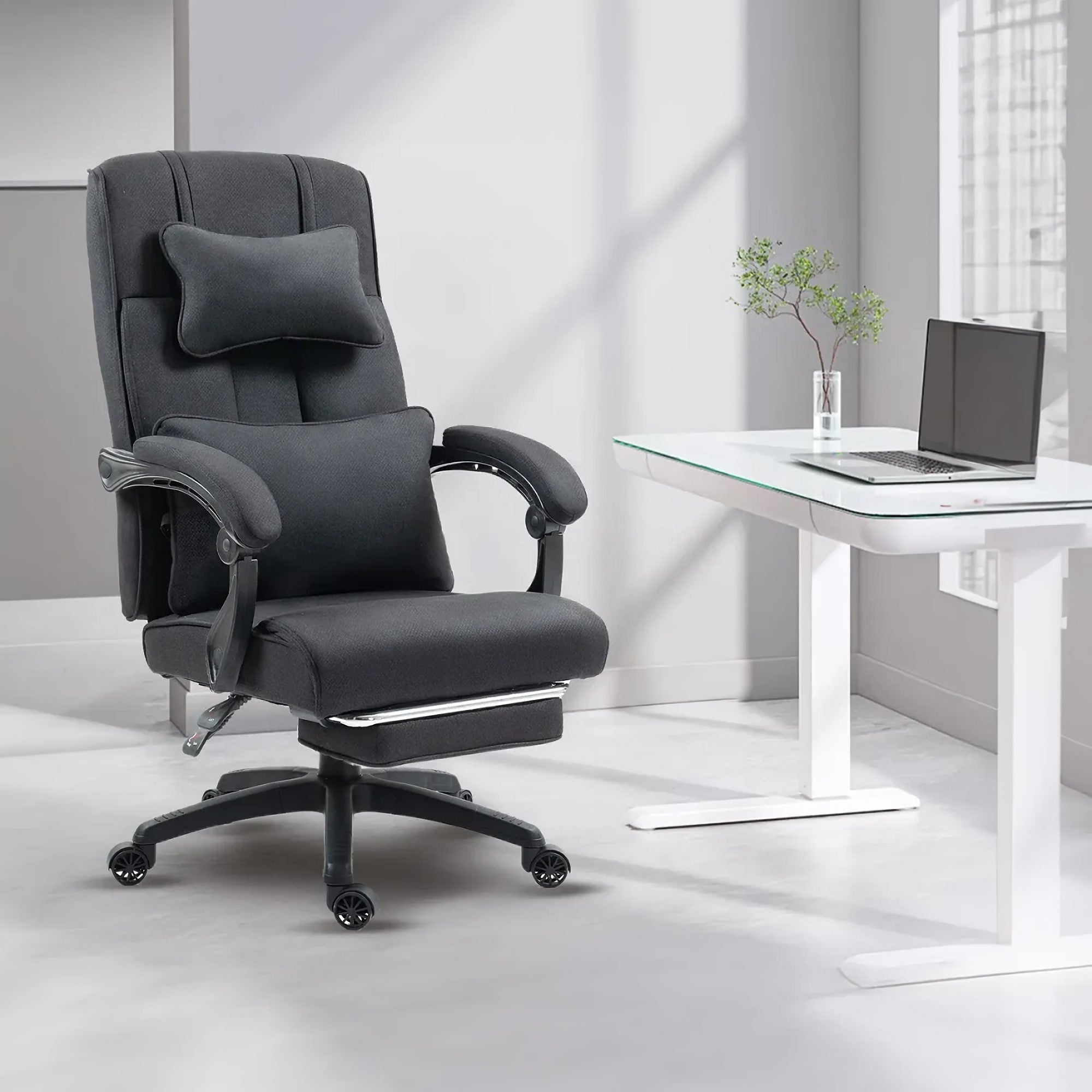 DOWINX Fabric Office Chair, Ergonomic Gaming Computer Chair with Footrest, Lumbar Support, Swivel Wheels for Home, Office - LS-6653F