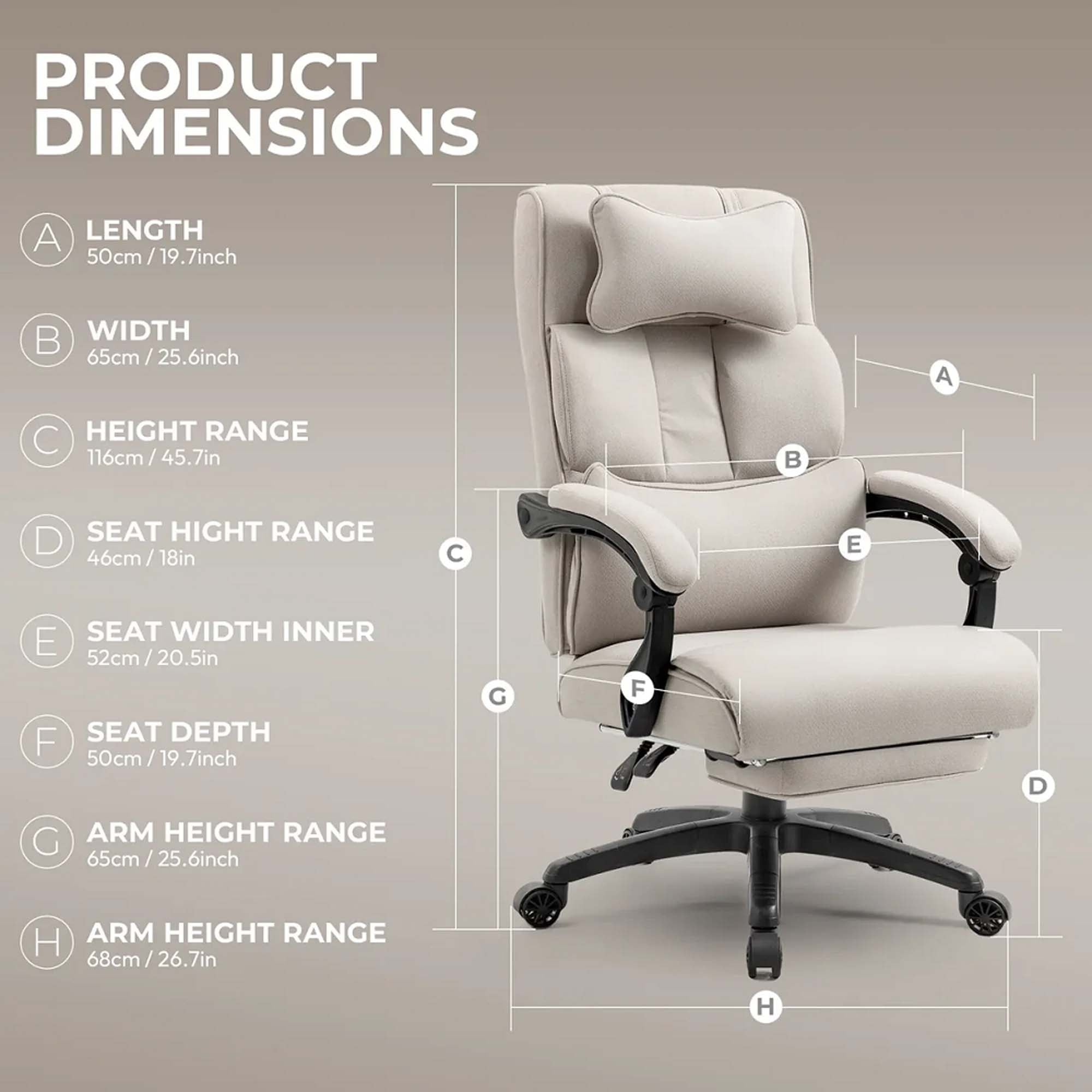 DOWINX Fabric Office Chair, Ergonomic Gaming Computer Chair with Footrest, Lumbar Support, Swivel Wheels for Home, Office - LS-6653F
