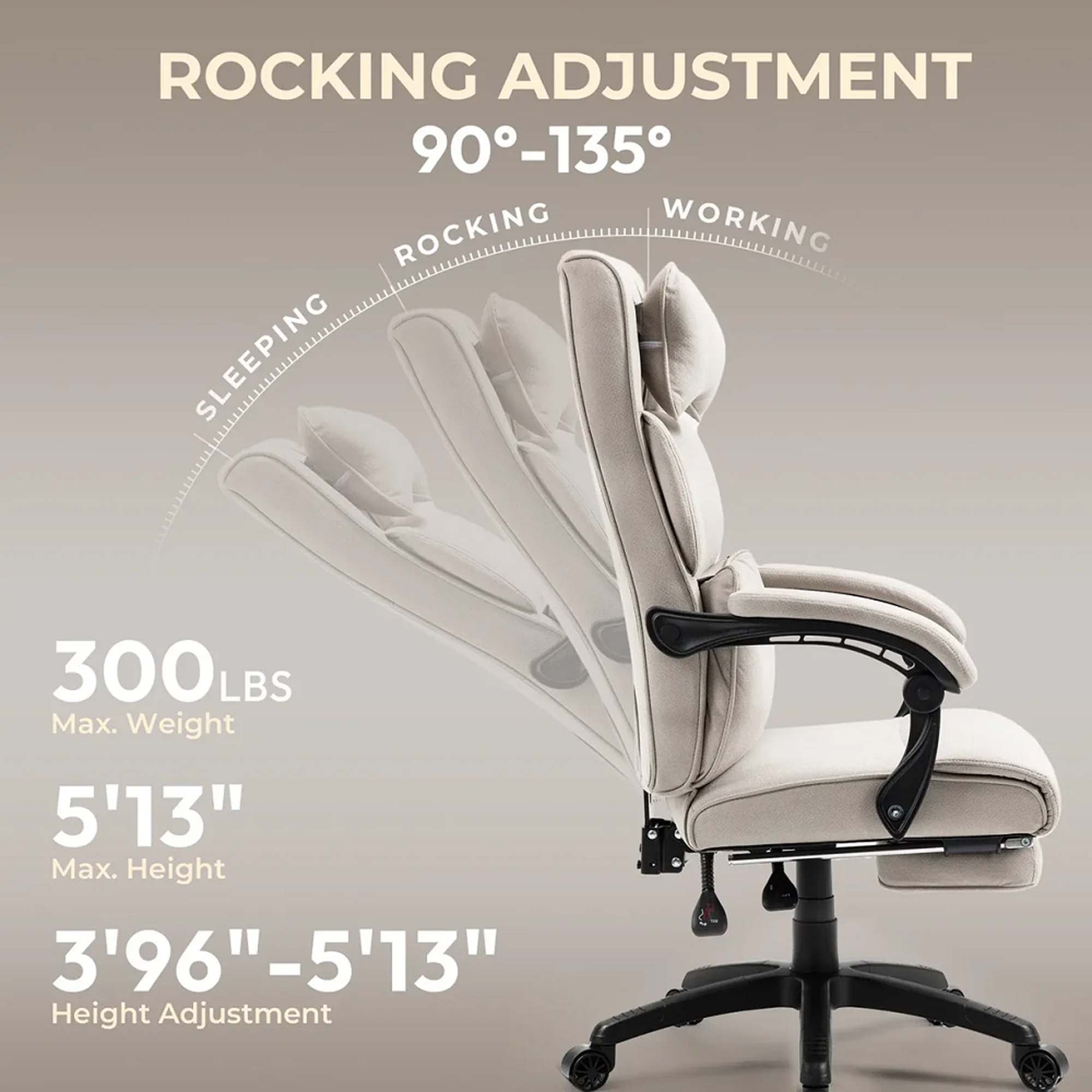 DOWINX Fabric Office Chair, Ergonomic Gaming Computer Chair with Footrest, Lumbar Support, Swivel Wheels for Home, Office - LS-6653F