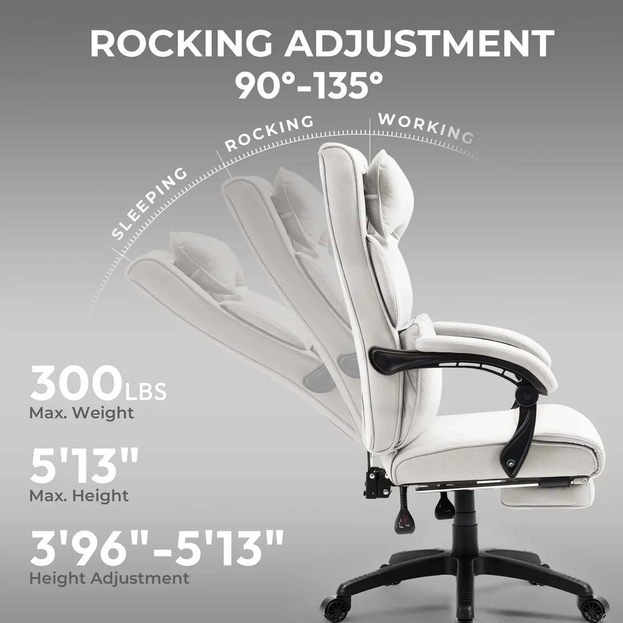 DOWINX Fabric Office Chair, Ergonomic Gaming Computer Chair with Footrest, Lumbar Support, Swivel Wheels for Home, Office - LS-6653F