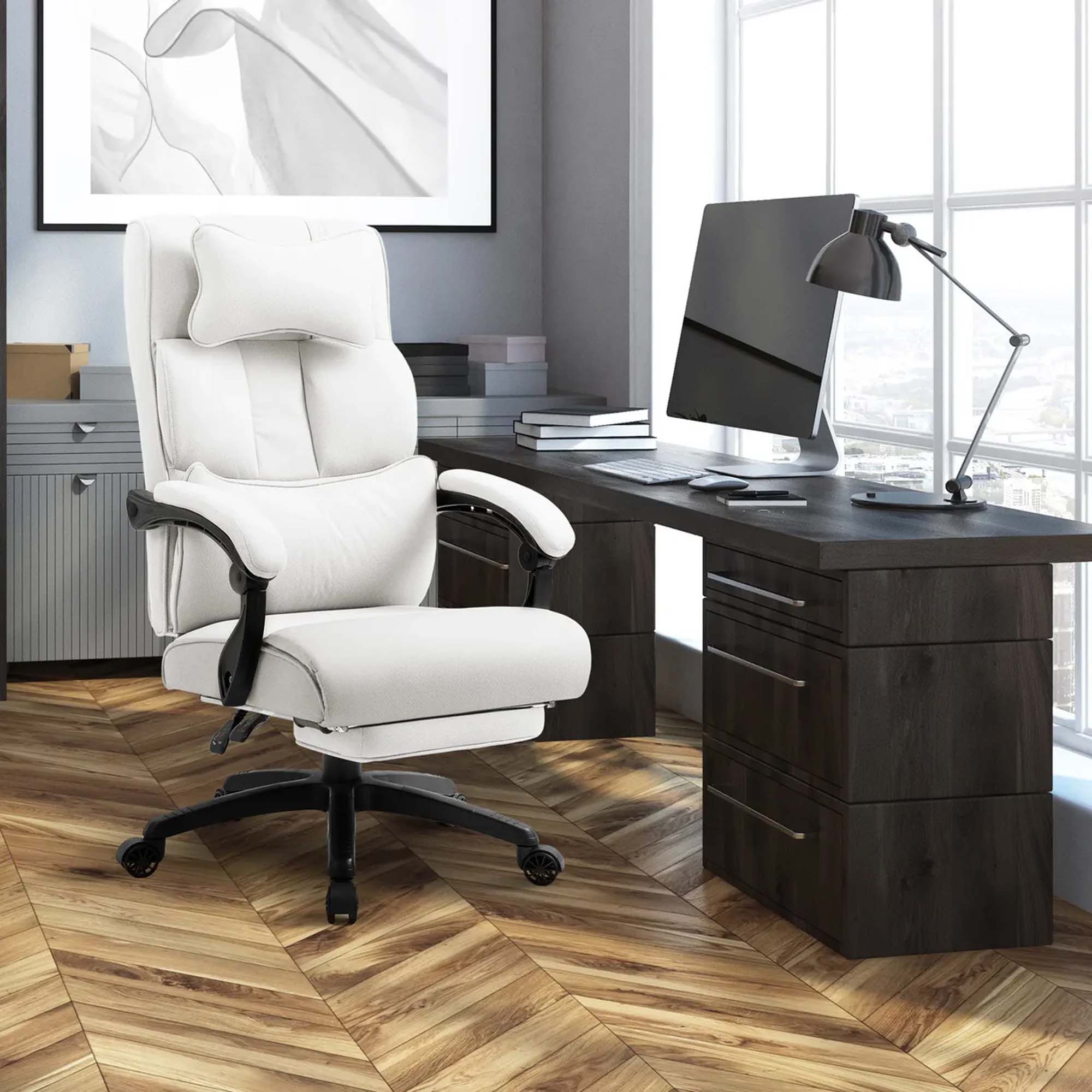 DOWINX Fabric Office Chair, Ergonomic Gaming Computer Chair with Footrest, Lumbar Support, Swivel Wheels for Home, Office - LS-6653F