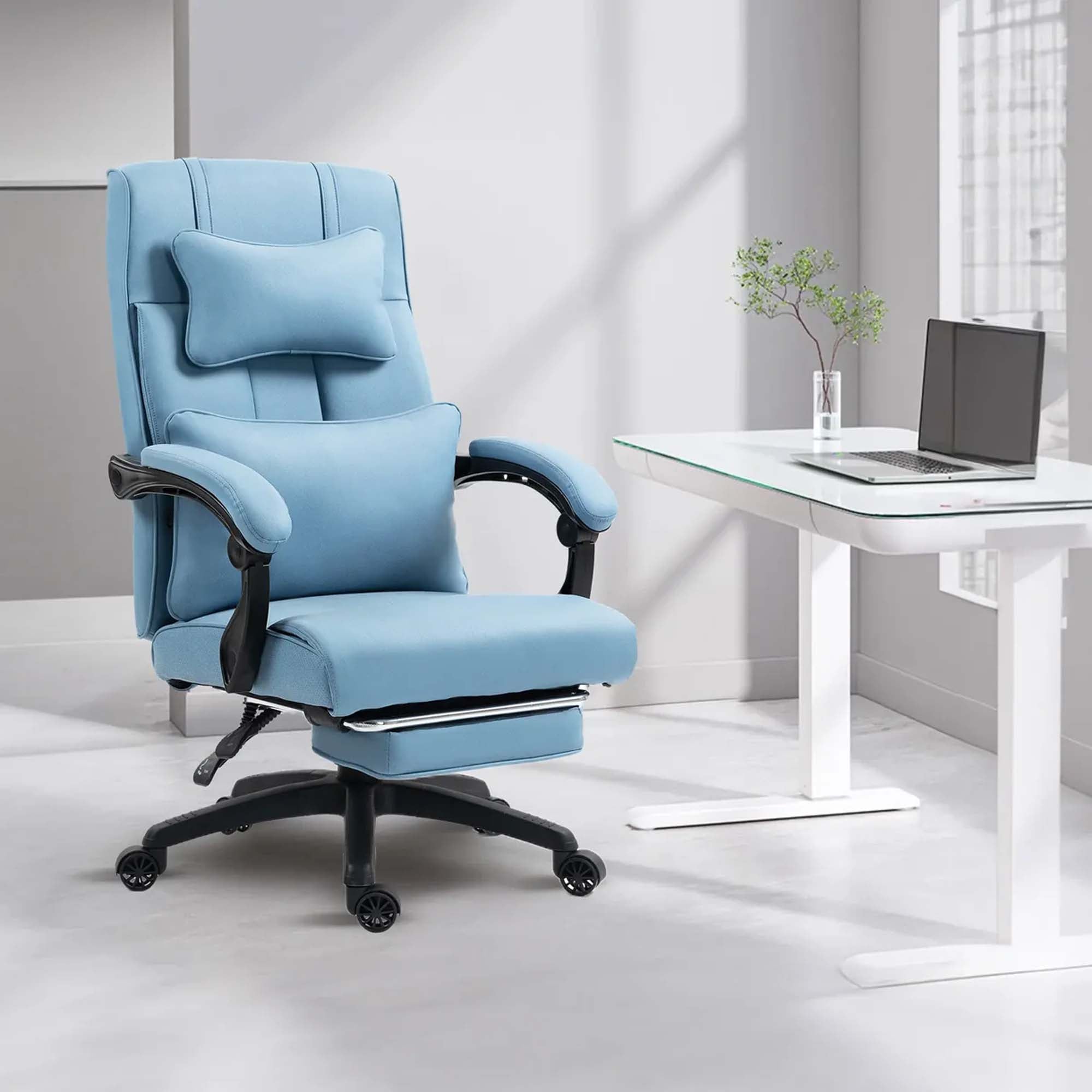 DOWINX Leather Office Chair, Ergonomic PU Gaming Computer Chair with Footrest, Lumbar Support, Swivel Wheels for Home, Office - LS-6653P