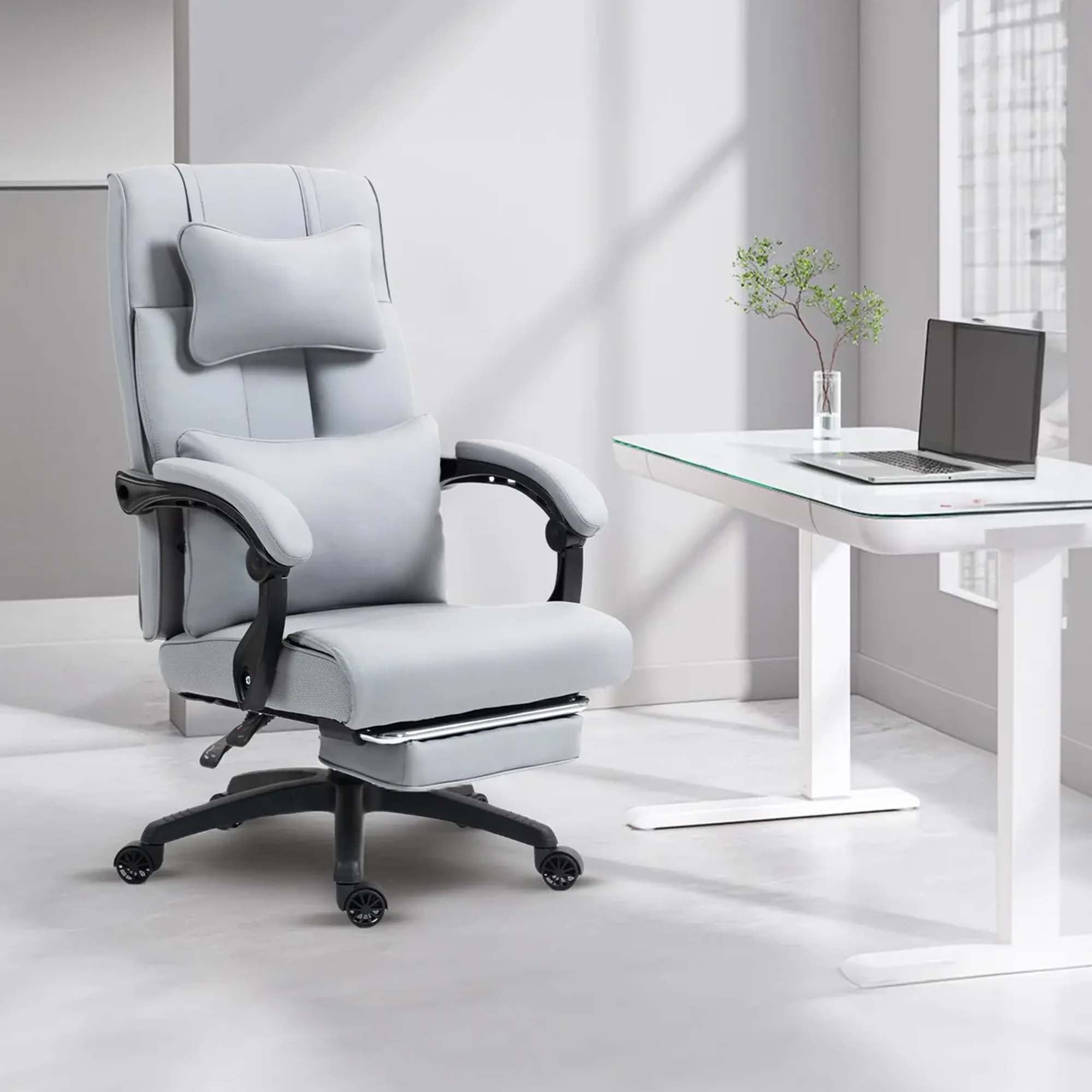 DOWINX Leather Office Chair, Ergonomic PU Gaming Computer Chair with Footrest, Lumbar Support, Swivel Wheels for Home, Office - LS-6653P