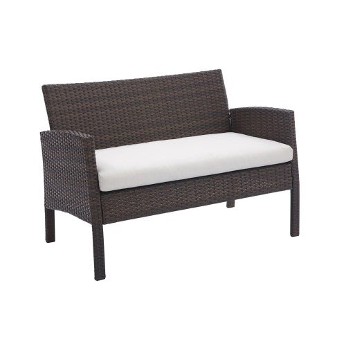 4 PCS Patio Furniture Set, Outdoor Rattan Wicker Conversation Set with Coffee Table, 2-Seater Sofa, 2 Arm Chairs for Home, Yard, Backyard