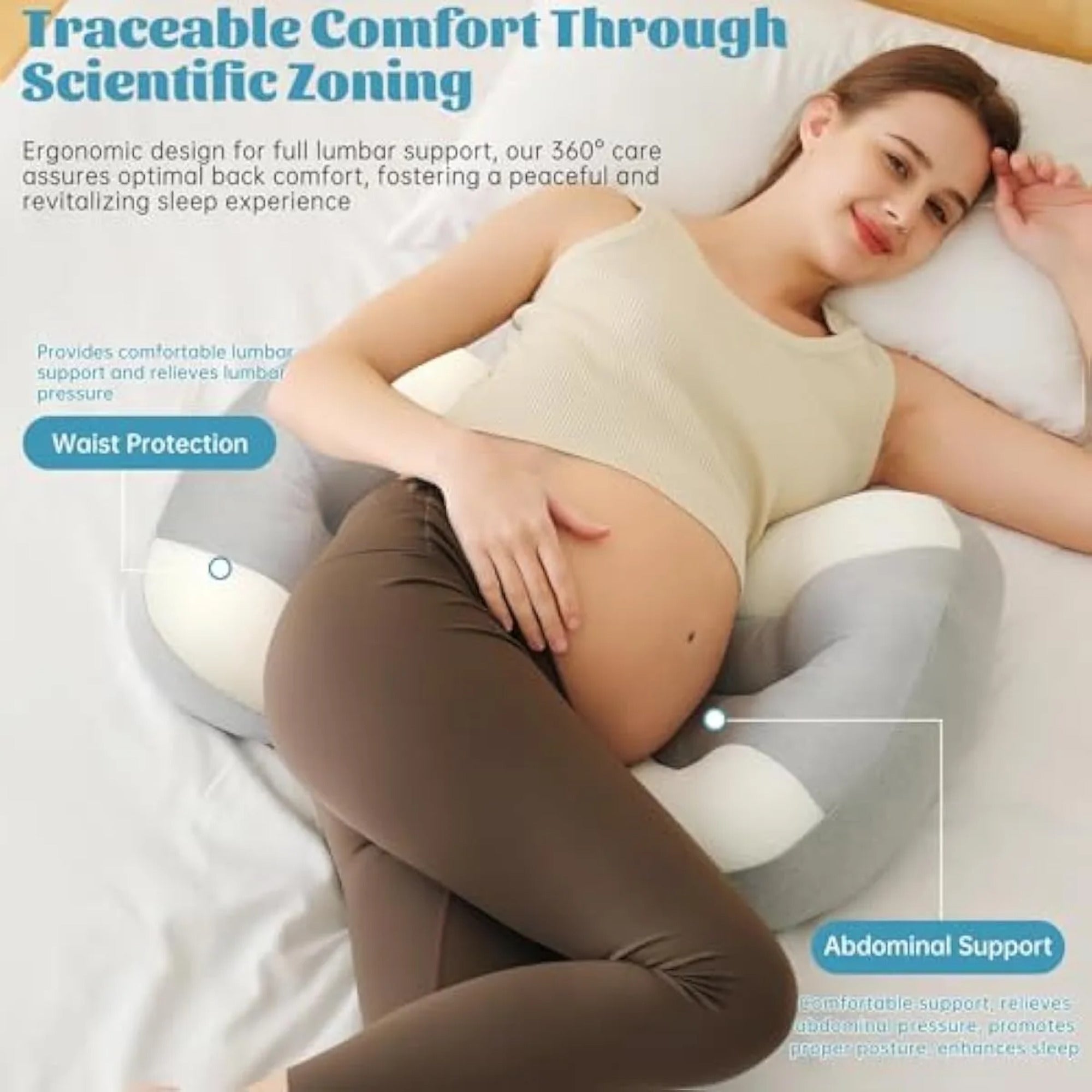 Ergonomic Pregnancy Pillow with Adjustable Velcro Strap, Full Body Support for Belly, Back & Waist – Breathable, Machine Washable Maternity Cushion for Sleeping, Reading & Relaxation