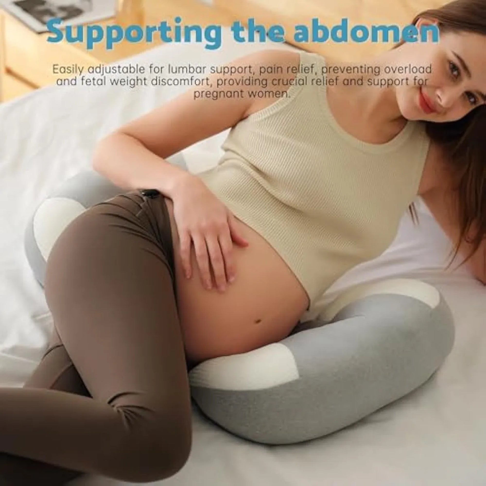 Ergonomic Pregnancy Pillow with Adjustable Velcro Strap, Full Body Support for Belly, Back & Waist – Breathable, Machine Washable Maternity Cushion for Sleeping, Reading & Relaxation