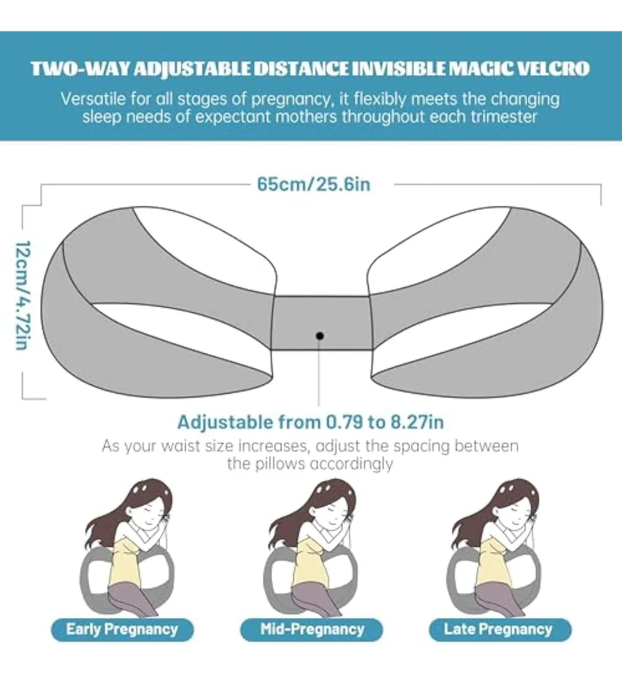 Ergonomic Pregnancy Pillow with Adjustable Velcro Strap, Full Body Support for Belly, Back & Waist – Breathable, Machine Washable Maternity Cushion for Sleeping, Reading & Relaxation