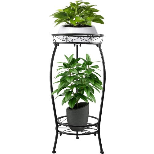 2-Tier Plant Stand, 69cm Tall Metal Rustproof Rack for Indoor, Outdoor, Home, Living Room, Patio, Garden (Black)