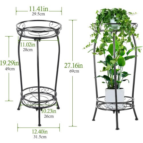 2-Tier Plant Stand, 69cm Tall Metal Rustproof Rack for Indoor, Outdoor, Home, Living Room, Patio, Garden (Black)