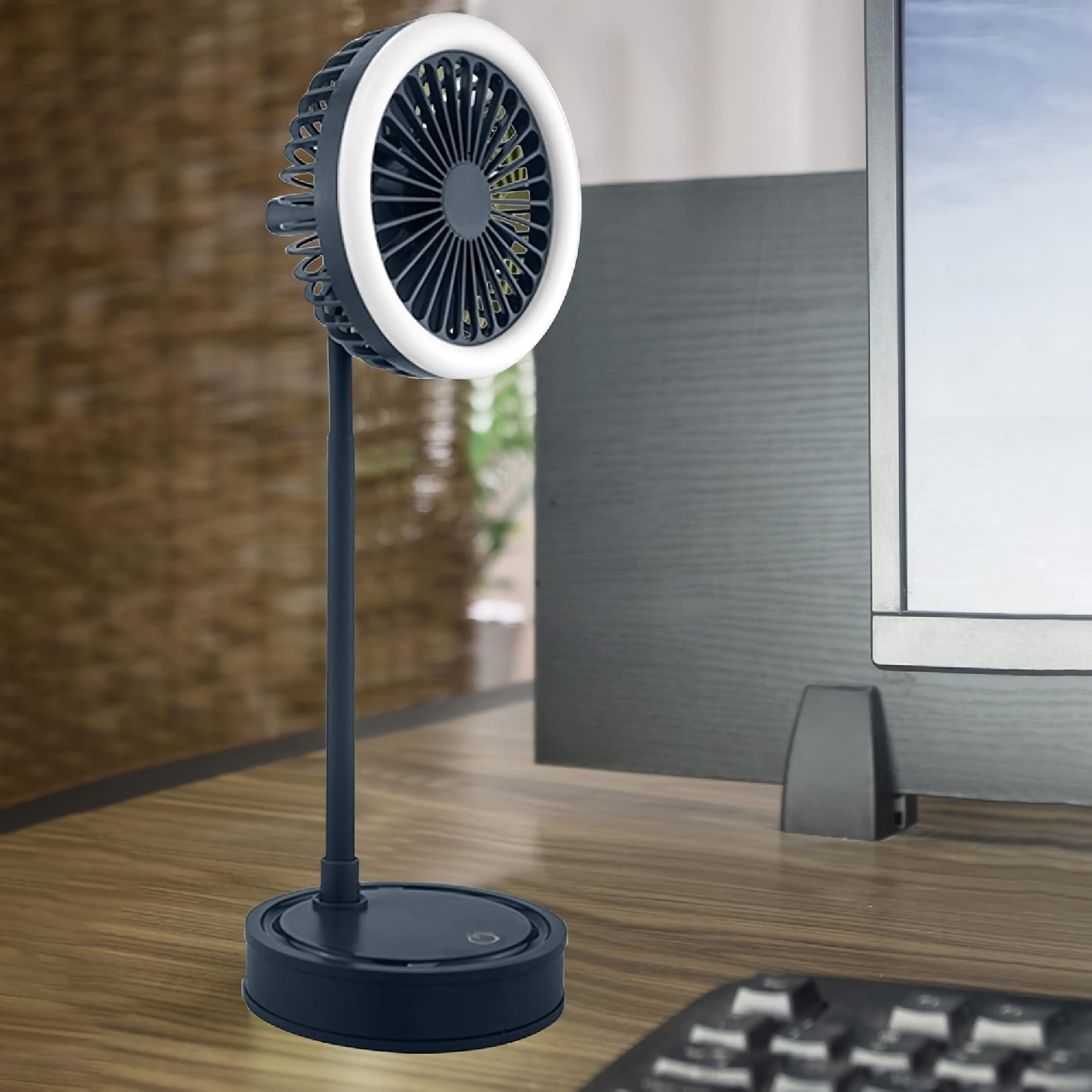 Mini Portable Fan, USB Rechargeable Desktop Fan with 360 Adjustable Neck, 3 Wind Speeds, LED Light - YS2219