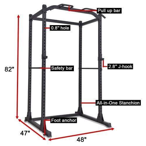 Power Cage, Multifunctional 1200lb Capacity Squat Rack with 2 Extra J-Hooks for Squats, Bench Press, Pull Ups, Strength Training, Home, Gym - 1026785