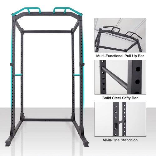 Power Cage, Multifunctional 1200lb Capacity Squat Rack with 2 Extra J-Hooks for Squats, Bench Press, Pull Ups, Strength Training, Home, Gym - 1026785