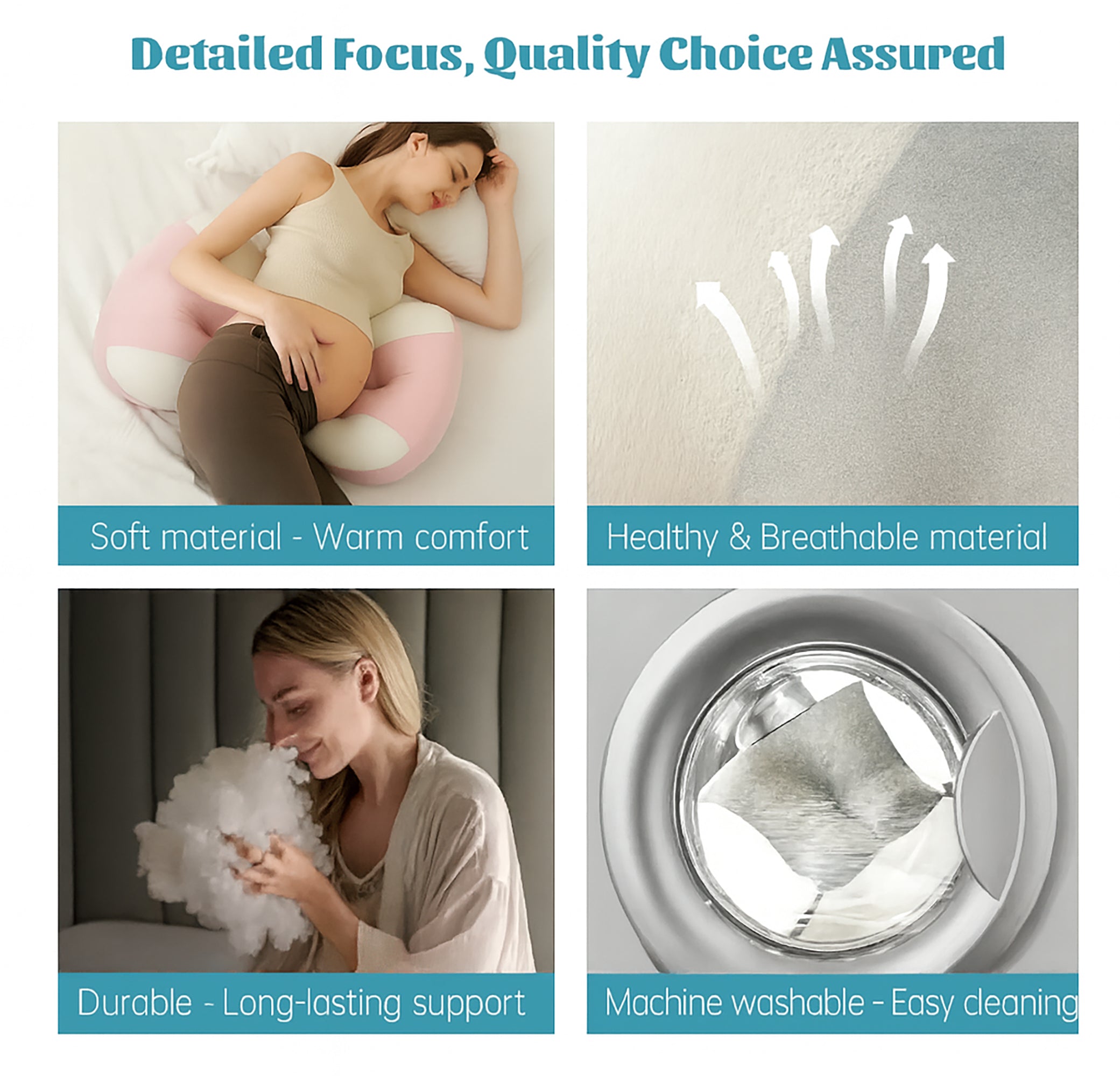 Ergonomic Pregnancy Pillow with Adjustable Velcro Strap, Full Body Support for Belly, Back & Waist – Breathable, Machine Washable Maternity Cushion for Sleeping, Reading & Relaxation