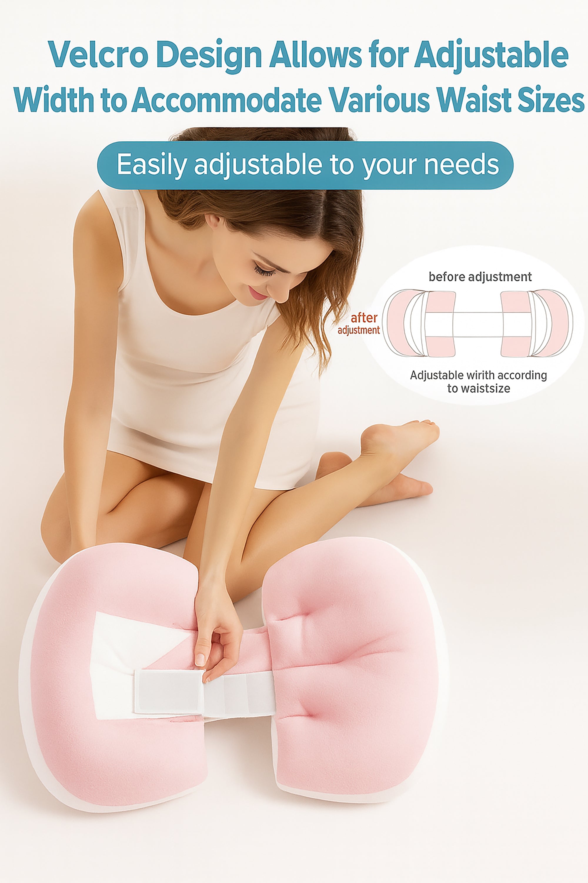 Ergonomic Pregnancy Pillow with Adjustable Velcro Strap, Full Body Support for Belly, Back & Waist – Breathable, Machine Washable Maternity Cushion for Sleeping, Reading & Relaxation