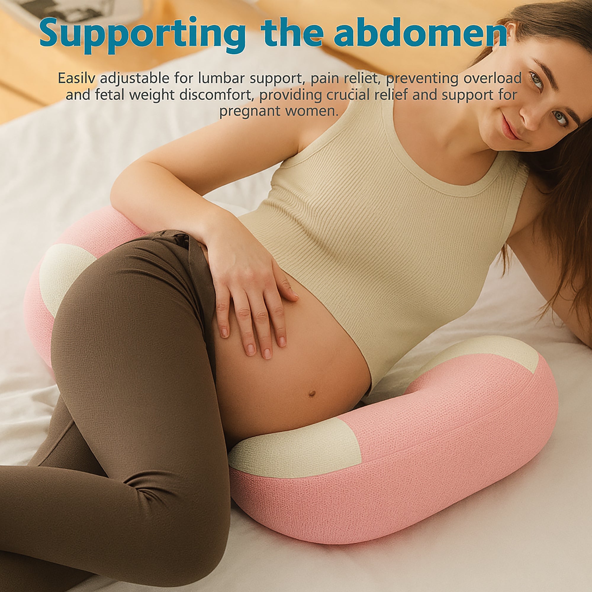 Ergonomic Pregnancy Pillow with Adjustable Velcro Strap, Full Body Support for Belly, Back & Waist – Breathable, Machine Washable Maternity Cushion for Sleeping, Reading & Relaxation