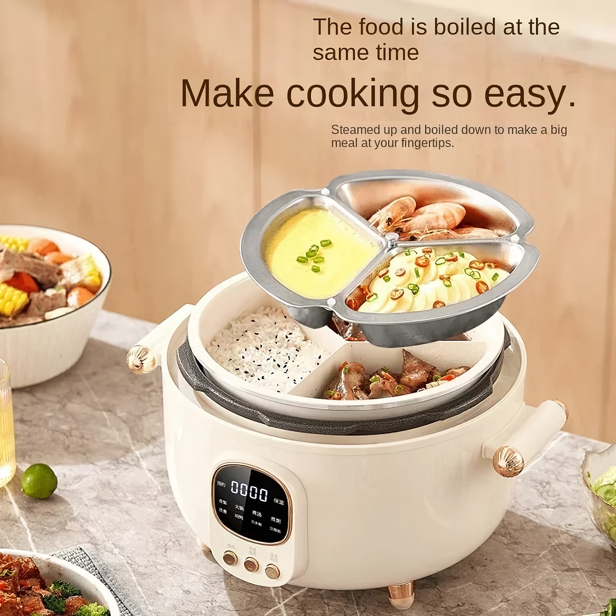 INTEXCA 4L Multifunctional Electric Pressure Cooker, 1000W Cooker with LED Display, Non-Stick Pot - HP-40H9