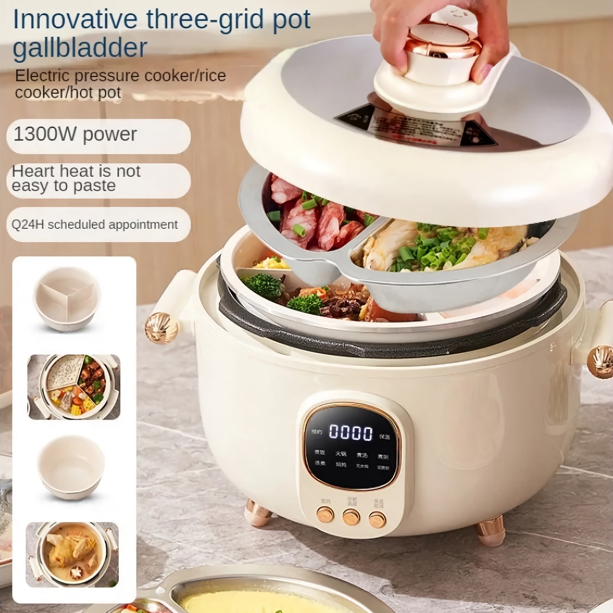 INTEXCA 4L Multifunctional Electric Pressure Cooker, 1000W Cooker with LED Display, Non-Stick Pot - HP-40H9