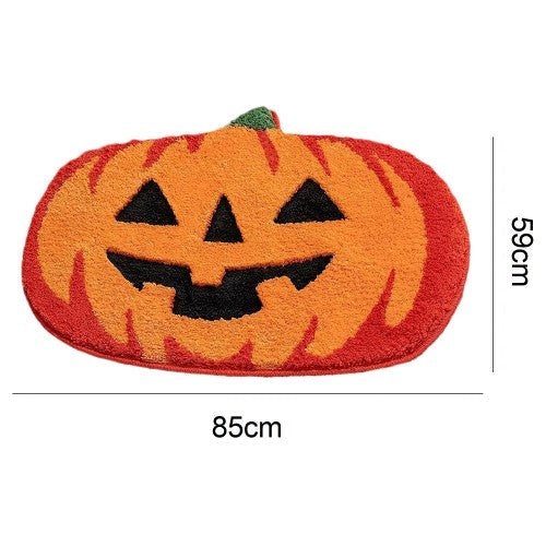 2-Pack Halloween Pumpkin Floormat, 85 x 59 cm Door Mat with Non-Slip Rubber Lined for Home, Bathroom, Entrance Door
