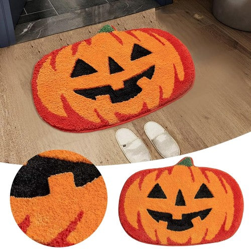 2-Pack Halloween Pumpkin Floormat, 85 x 59 cm Door Mat with Non-Slip Rubber Lined for Home, Bathroom, Entrance Door