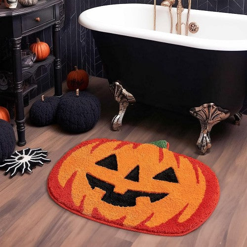 2-Pack Halloween Pumpkin Floormat, 85 x 59 cm Door Mat with Non-Slip Rubber Lined for Home, Bathroom, Entrance Door