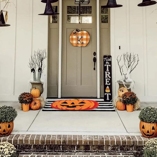 2-Pack Halloween Pumpkin Floormat, 85 x 59 cm Door Mat with Non-Slip Rubber Lined for Home, Bathroom, Entrance Door