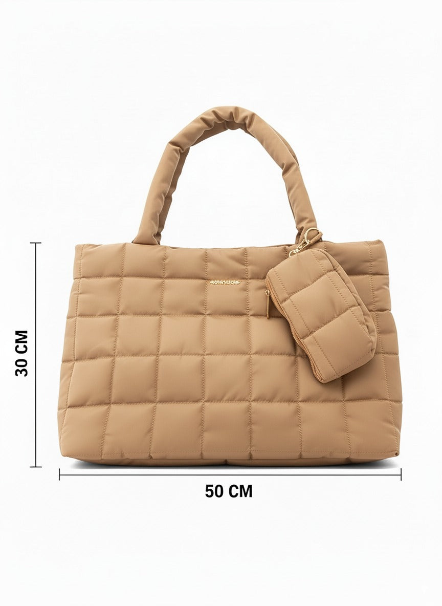 Quilted Tote Handbag with Detachable Pouch, Lightweight Large Capacity Shoulder Bag for Women – Stylish Work, Travel & Everyday Use