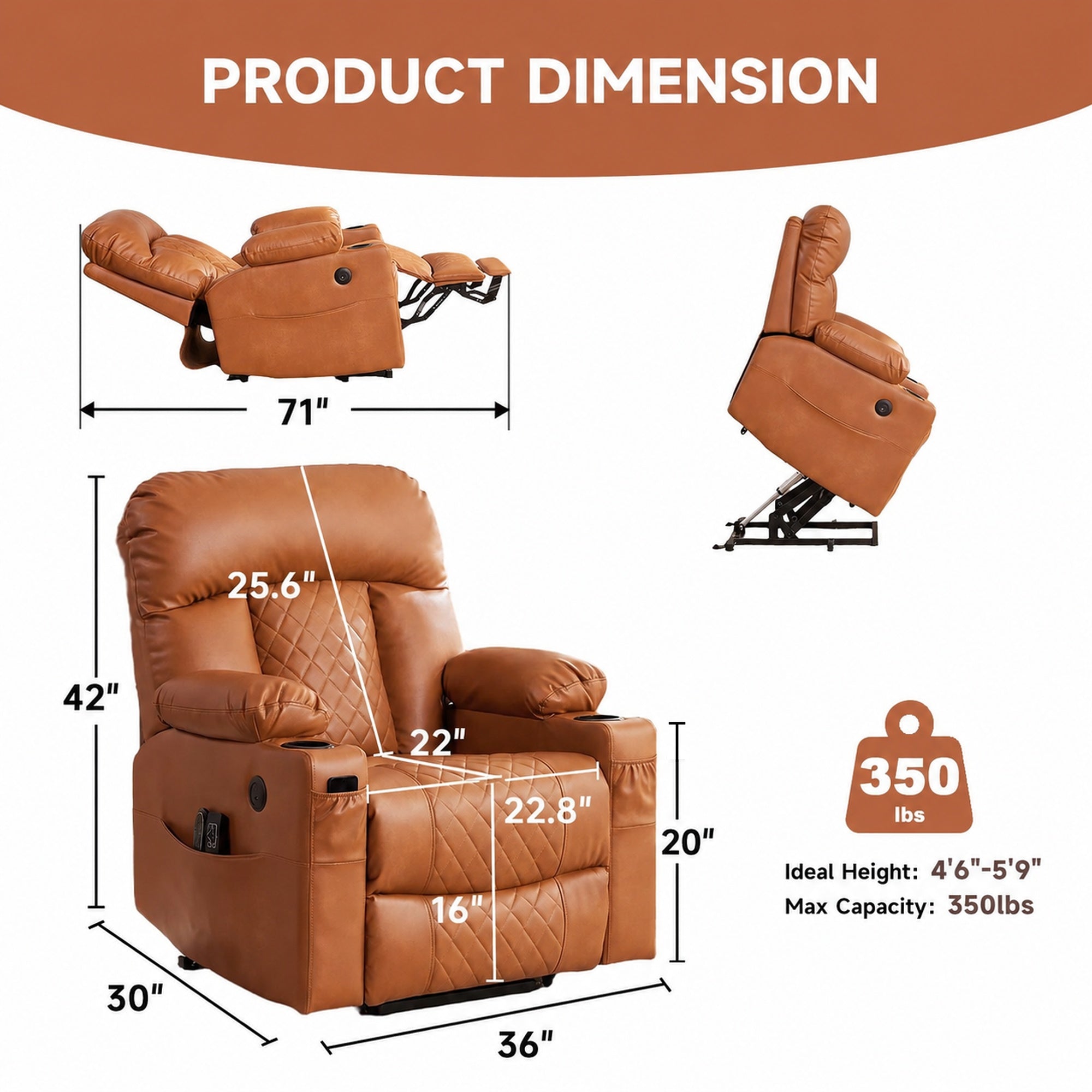 Power Lift Recliner Chair for Adults, Dual Motor Lay Flat Reclining Ch ...