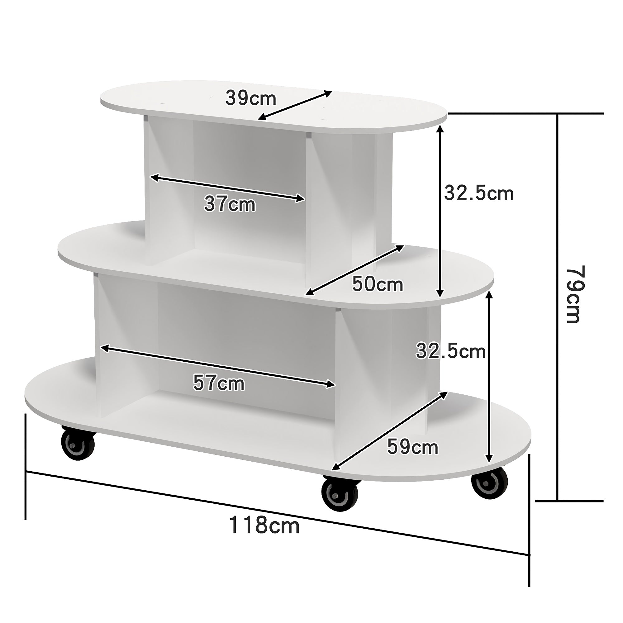 3-Tier Rotating Display Cart, Multifuctional Mobile Stand with 360° Rotating Wheels for Cosmetics, Toiletries, Household Items (Oval)