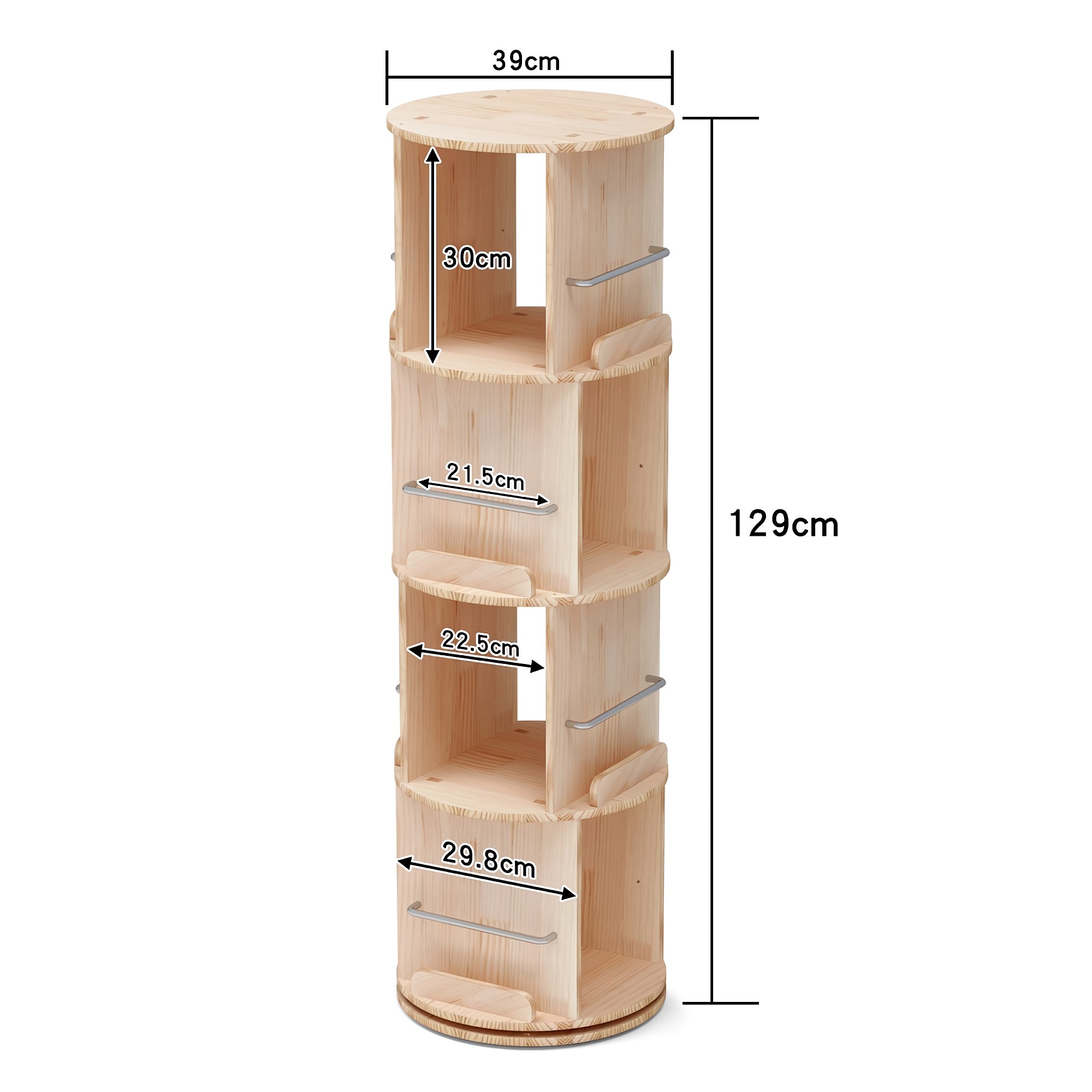 4 Tier Rotating Bookshelf with Wheels, 360° Solid Wood Rotating Stackable Shelves Bookshelf Organizer for Home, Bedroom, Office