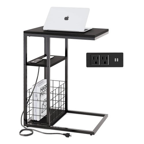 ODIKA Side Table, Under Seating Table with Integrated Power, Adjustable C-Shaped End Table for Home, Living Room, Bedroom