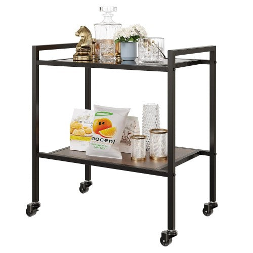 ODIKA 2-Tier Side Table, Rolling End Table with Glass Top, Rolling Wheels for Home, Living Room, Bedroom