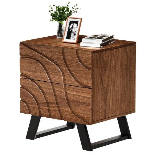 ODIKA Side Table, Cartography Cube Side Table with 2 Drawers for Home, Living Room, Bedroom