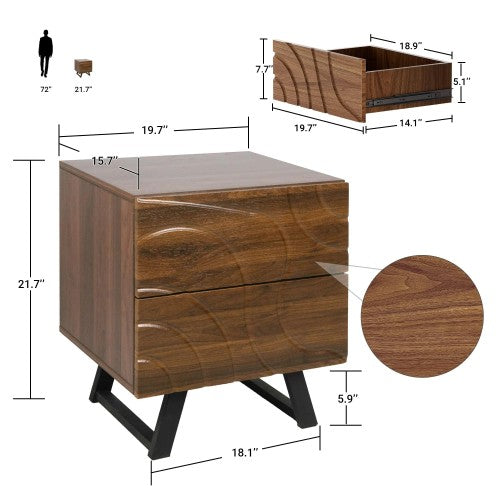 ODIKA Side Table, Cartography Cube Side Table with 2 Drawers for Home, Living Room, Bedroom