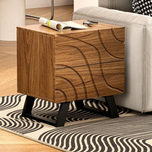 ODIKA Side Table, Cartography Cube Side Table with 2 Drawers for Home, Living Room, Bedroom