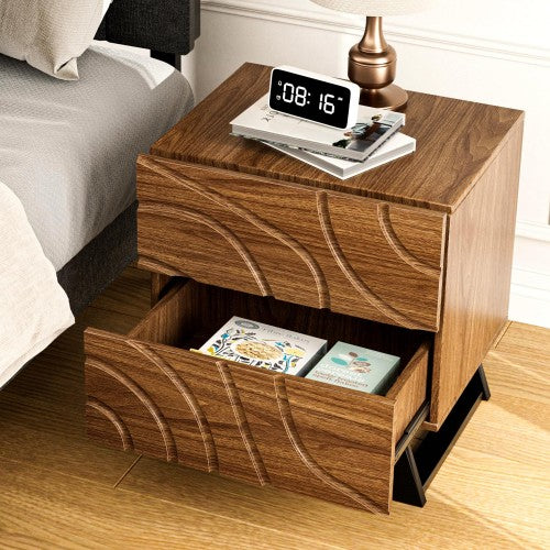 ODIKA Side Table, Cartography Cube Side Table with 2 Drawers for Home, Living Room, Bedroom