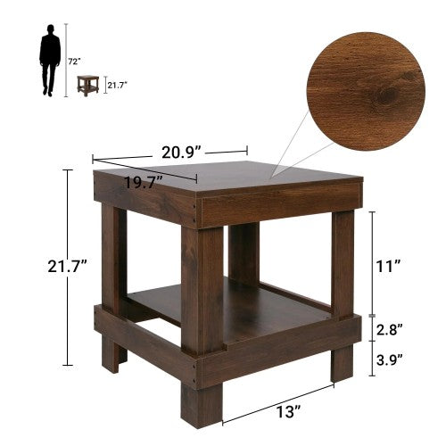 ODIKA Side Table, Craftsman End Table Wooden Nightstand with 2-Tier Storage Shelf for Home, Living Room, Bedroom