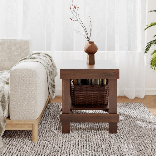 ODIKA Side Table, Craftsman End Table Wooden Nightstand with 2-Tier Storage Shelf for Home, Living Room, Bedroom