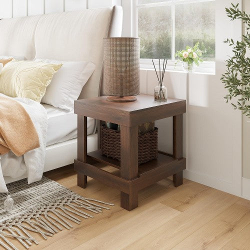 ODIKA Side Table, Craftsman End Table Wooden Nightstand with 2-Tier Storage Shelf for Home, Living Room, Bedroom