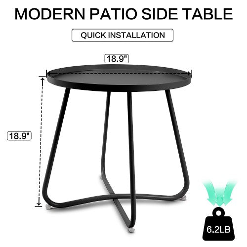 Outdoor Side Table, Round Modern Metal Side Table End Table with Raised Edge for Home, Garden, Balcony, Yard (Black)