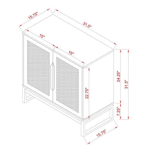 31.5 inch Sideboard Buffet Cabinet, Accent Storage Cabinet with Rattan Doors, Adjustable Shelf, Steel Legs for Home, Dining Room, Living Room (Brown)