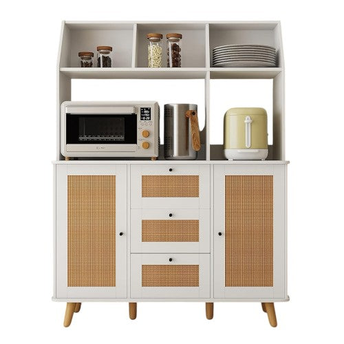 Sideboard Cabinet, Buffet Cabinet with Rattan Doors, 3 Drawers, Open Shelves for Home, Entryway, Dining Room