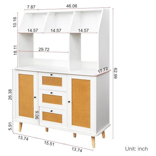 Sideboard Cabinet, Buffet Cabinet with Rattan Doors, 3 Drawers, Open Shelves for Home, Entryway, Dining Room