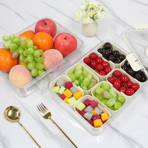 Snackle Box Container, 8 Compartment Divided Serving Tray with Lid and Handle for Food, Snacks, Nuts, Fruits, Picnic, Travel