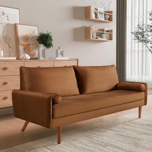 Velvet Sofa, 68 inch Mid Century Modern 3-Seater Sofa with 2 Pillows for Home, Office - MC9551